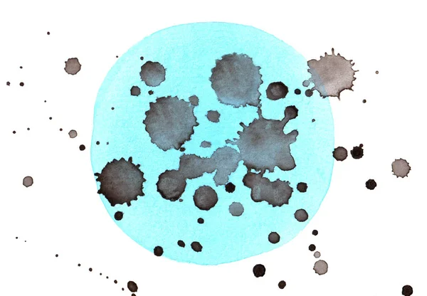 Абстрактний фон акварельних чорних плям на синьому колі — стокове фото