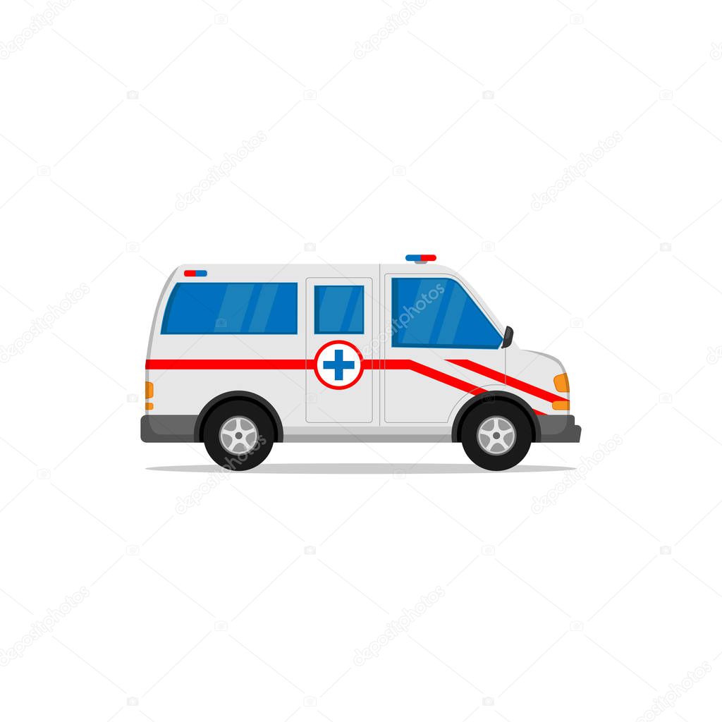 Illustration ambulance for emergencies flat design isolated white background