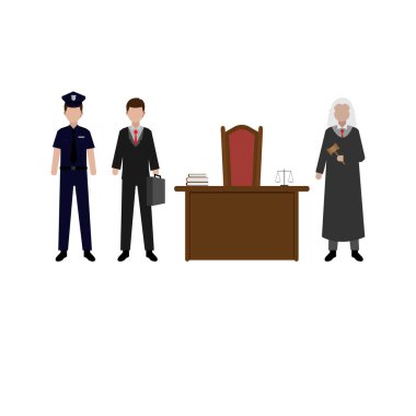 Polis mesleği avukatı ve yargıç illüstrasyon tasarımı