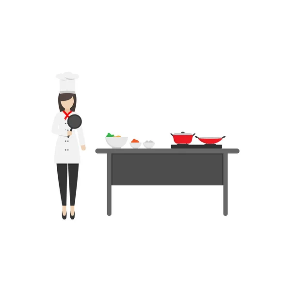 キッチンデザインのベクトルで料理するシェフのイラスト — ストックベクタ