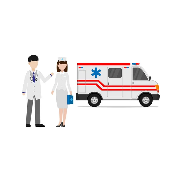 看護師と救急車のベクトルデザイン — ストックベクタ