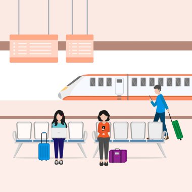 Tren istasyonu vektör tasarımındaki faaliyetlerin gösterimi