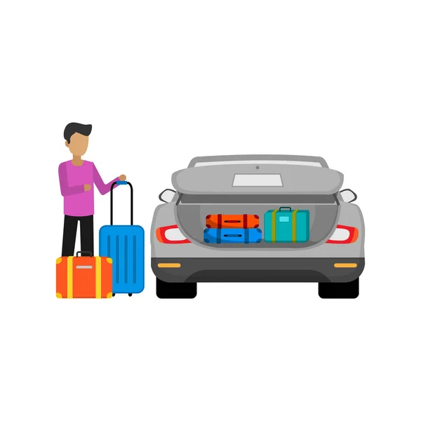 Ilustración Diseño Preparación Del Maletero Del Coche Para Viajar — Vector de stock