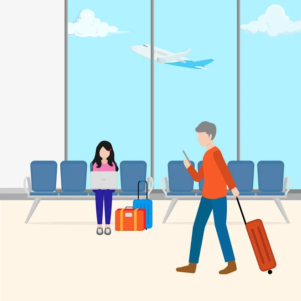 Illustration Design Awaiting Flight Departure Time — Stock Vector