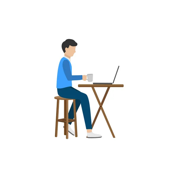 Design de ilustração de um freelance que trabalha com um laptop em um café — Vetor de Stock