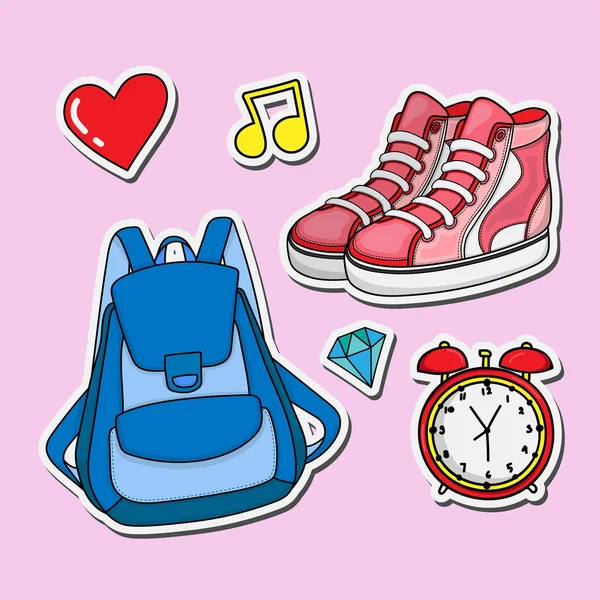 Bag and shoes illustration design for stickers — Stock Vector