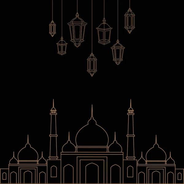 Hintergrund Von Laternen Und Moschee Umreißen Vektor Design — Stockvektor