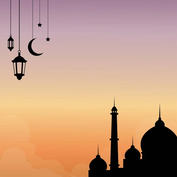 Moskee silhouet en ramadan lantaarn ontwerp illustraties — Stockvector
