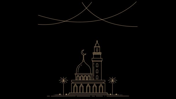 ラマダーン月のお祝いには装飾的なランタンライトとモノラインスタイルのモスク — ストック動画