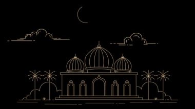 Cami inşa sahnelerinin basit tasarımı, Ramazan kutlamalarının hareketli grafikleri