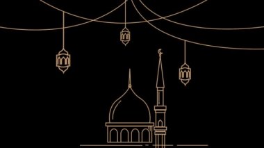 Ramazan ayında fener tarzı kutlama kavramına sahip grafiksel hareketli cami