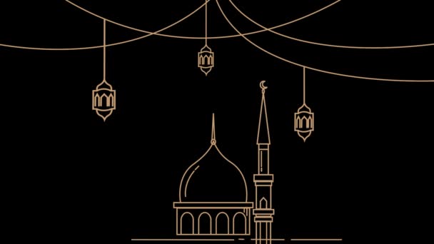 Graphic Motion Mosque Lantern Style Lines Concept Celebration Ramadan Royalty Free Stock Footage