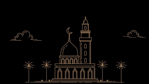 Pohybová Grafika Animovaných Staveb Mešity Konceptem Dne Noci — Stock video