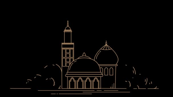 Geceleri Hareketli Grafikler Camii Çizgi Konsepti — Stok video