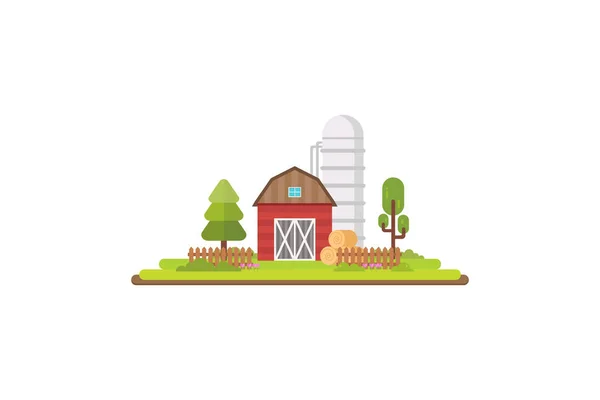 Ilustración Concepto Diseño Plano Edificio Granja — Vector de stock