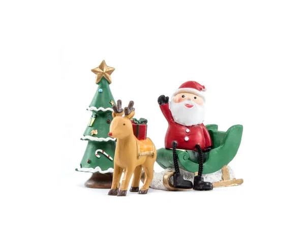 Reindeer Lug Green Sleigh Santa Claus Sit Gesticulate Your Hand — Stock Photo, Image