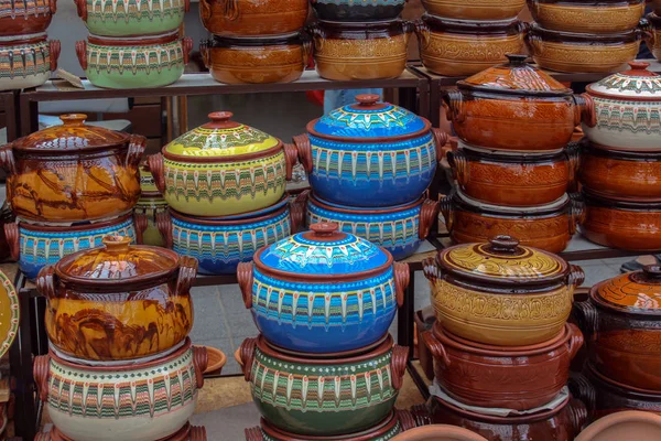 Large Earthenware Vessels Traditional Bulgarian Style — Stock Photo, Image