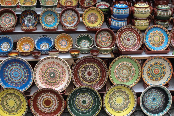 Various Faience Vessels Traditional Bulgarian Style — Stock Photo, Image