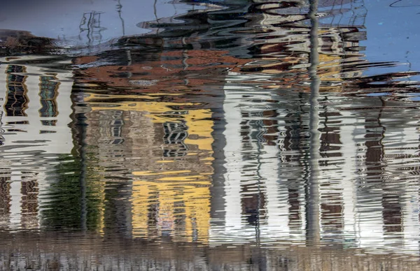 Inverted Image Reflection Colored Houses Springs Lake Drama Greece — Stock Photo, Image