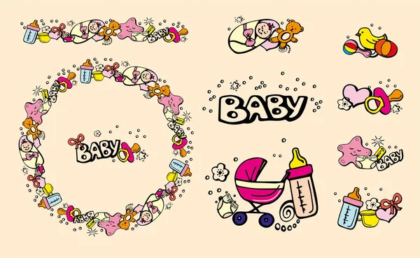 Baby Set Toys Accessories — Stock Vector