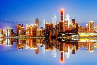 Çin Chongqing şehir ışıkları