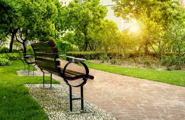 Park bankjes en bomen — Stockfoto