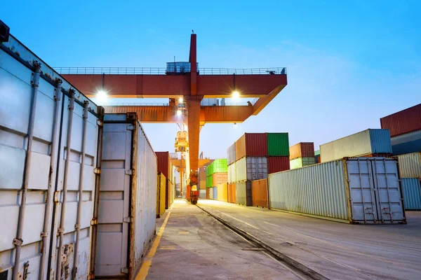 Container terminal nattvisning — Stockfoto