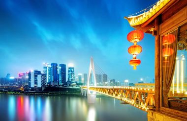 Çin Chongqing şehir ışıkları