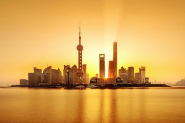 Shanghai Pudong manzarası, gündoğumu, Çin