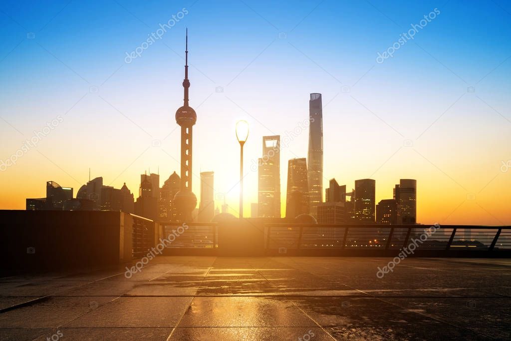 Skyline of Shanghai Pudong at sunrise, China