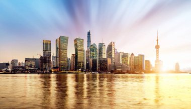 Shanghai Pudong manzarası, gündoğumu, Çin