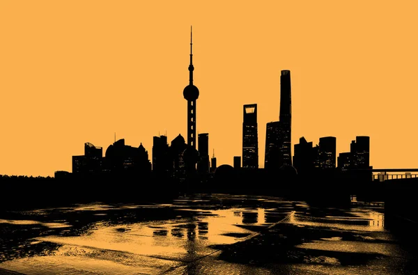 Skyline siluet shanghai — Stok fotoğraf