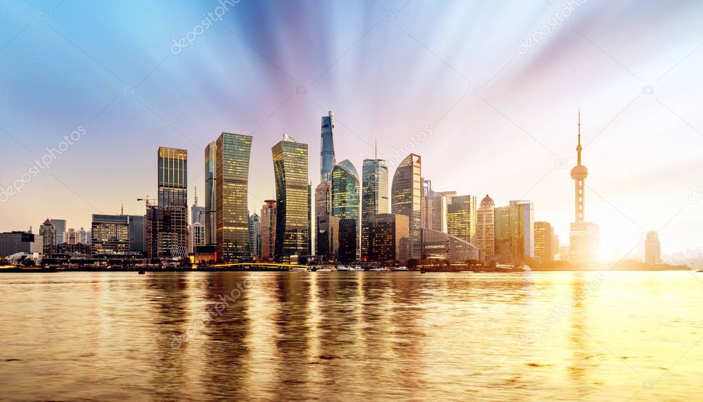 Skyline of Shanghai Pudong at sunrise, China