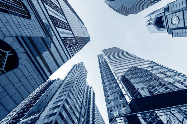 Toned image of modern office buildings in central Hong Kong.