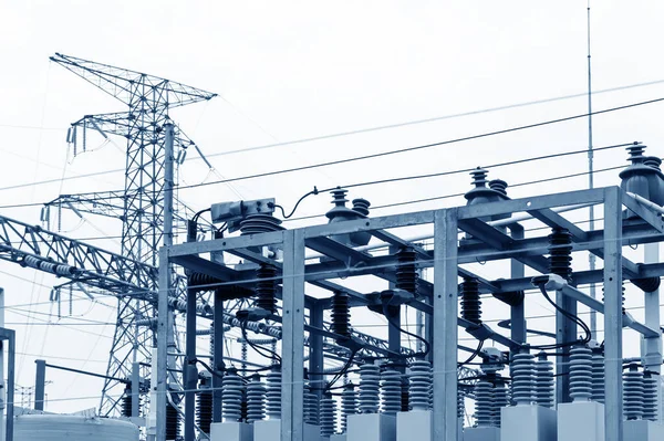 Substation Equipment Lines Pylons — Stock Photo, Image