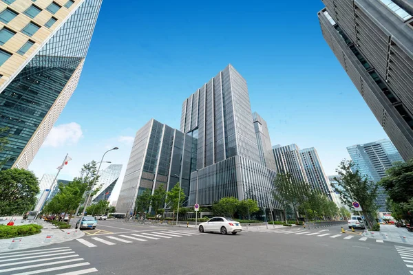 Wolkenkratzer Straßenrand Finanzviertel Von Ningbo China — Stockfoto