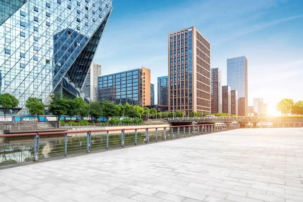 Praça Cidade Arranha Céus Modernos Ninbo China — Fotografia de Stock