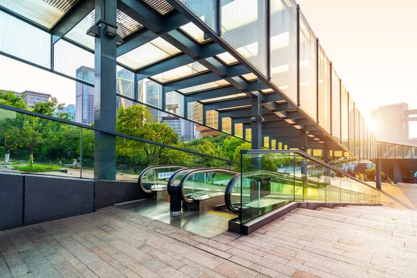 Skyscrapers Subway Entrance Modern City Hangzhou China — Stock Photo, Image