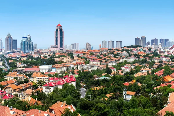 Bird Eye View Red Roofs Cityscape Qingdao China — Stock Photo, Image
