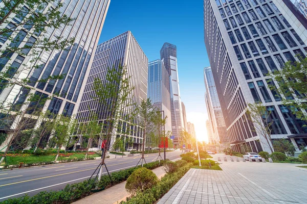 Yoğun Gökdelenler Yollar Jinan Cbd Çin — Stok fotoğraf