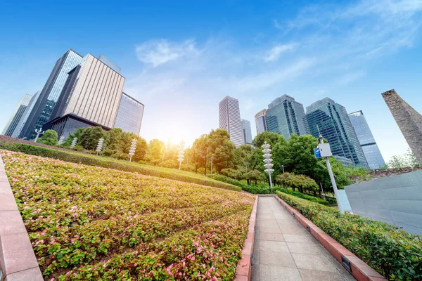 Perspektywy Roślinne Nowoczesne Budynki Chongqing Financial District Chiny — Zdjęcie stockowe