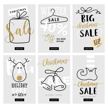 Noel ve yeni yıl mobil satış afiş kümesi.