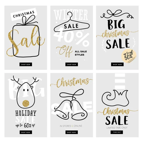 Set of Christmas and New Year mobile sale banners. — Stock Vector