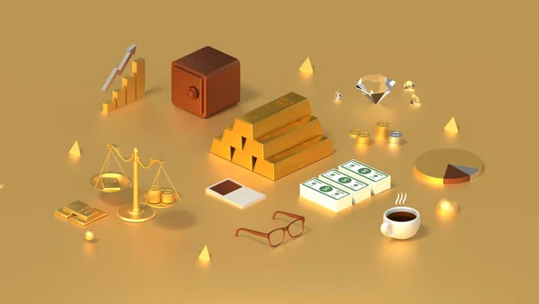 Savings Planning Concept Gold Bars Middle Isometric Accounting Composition Web — 스톡 사진