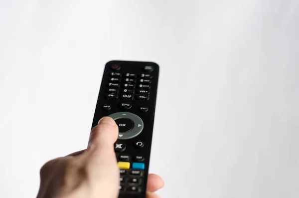 Hand Holding Remote Control Television — Stock Photo, Image