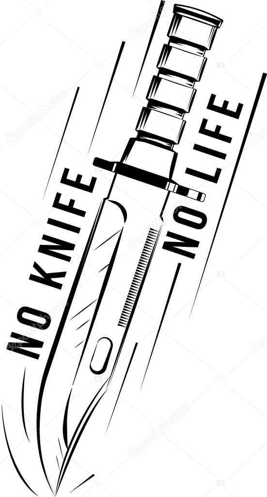 Vector illustration military knife bayonet, tactic knife icon, army equipment and weapons