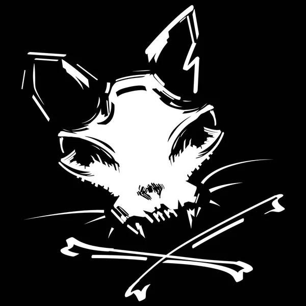 Kočičí lebka a zkřížené hnáty vektorové ilustrace. Jolly Roger — Stockový vektor