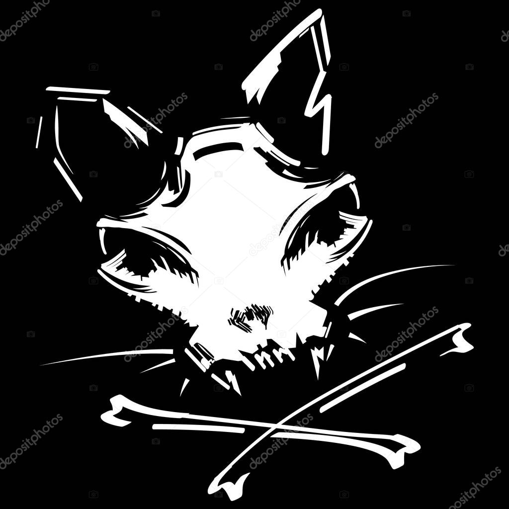 Cat skull and crossbones vector illustration. Jolly Roger