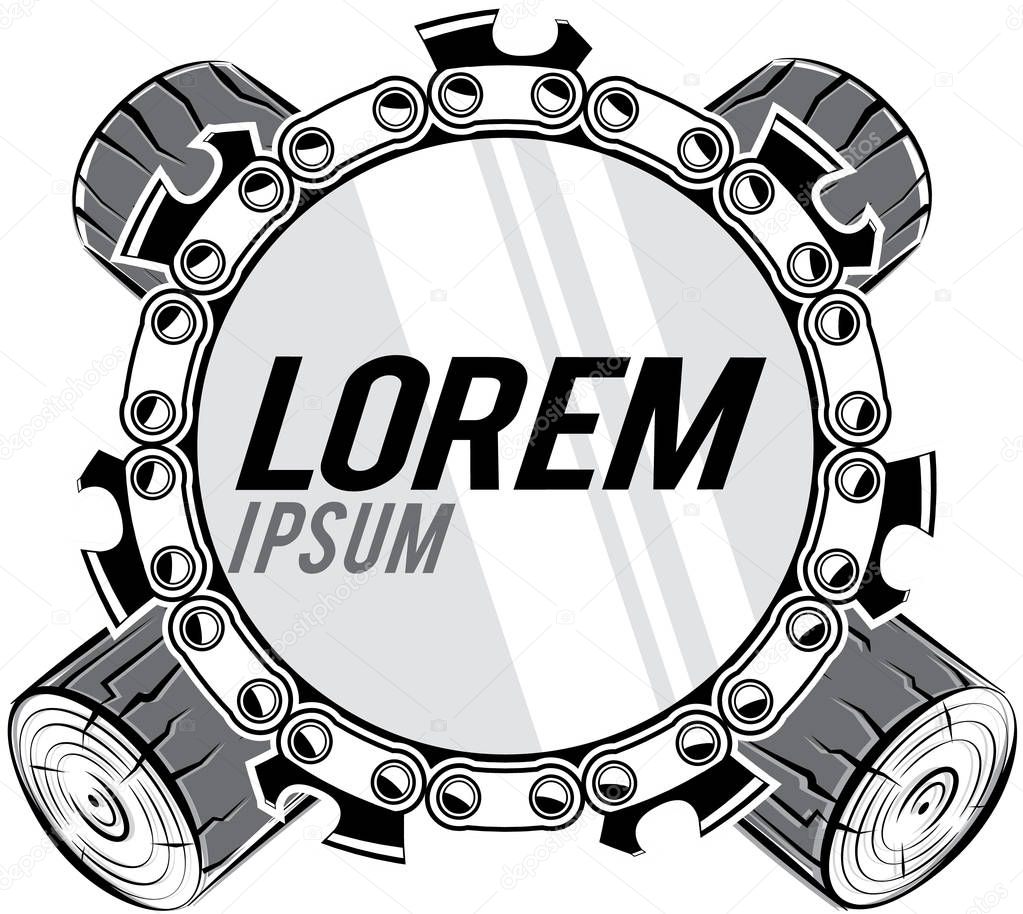 Vector illustration chainsaw and round parts of tree trunk.