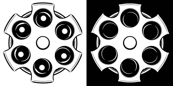 Cylindre d'une illustration vectorielle de revolver. Icône de roulette russe. Noir et blanc — Image vectorielle